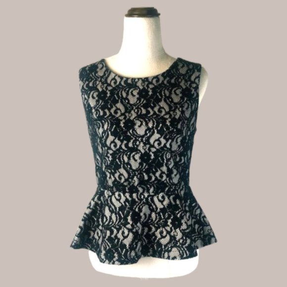 Spicysugar Tops - SPICYSUGAR Black Sleeveless Top size 10 Floral Lace Blouse Polyester Ble…